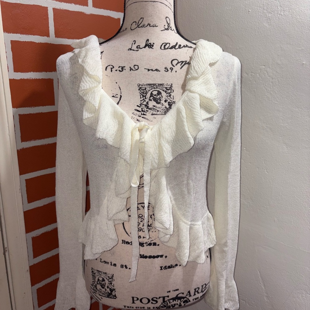 AKIRA Ivory Ruffled Blouse